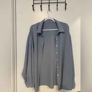 Relaxed Button-Up Shirt in Dusty Blue - XL